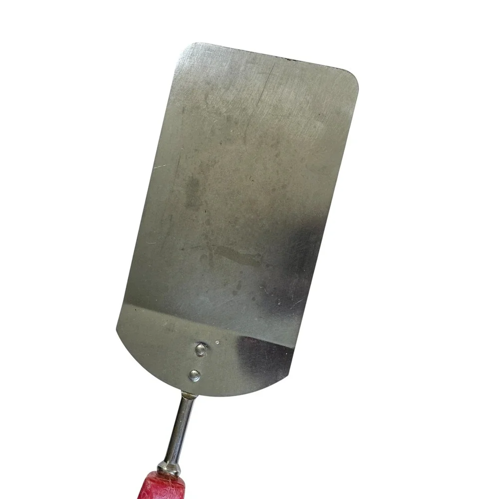 VTG Stainless Steel Metal Spatula Short Red Plastic Handle Kitchen 10.5 Inch